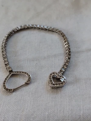 £12.17 • Buy Sterling Silver Tennis Bracelet White Cubic Zirconia With Fancy HEART Clasp 