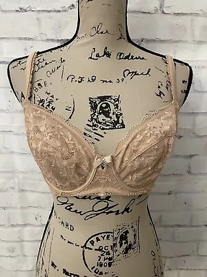 Victoria's Secret Body By Victoria Unlined Demi Bra Beige Lace 32DDD Lingerie • $23.09