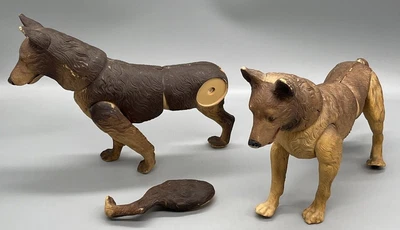 $30 • Buy Lot Of 2 Vintage German Shepherd Rin Tin Tin Toy Jointed Dog Figure Parts Only
