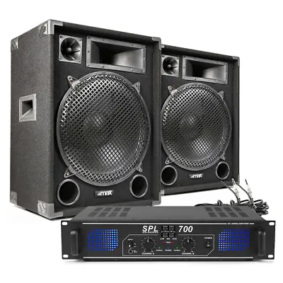 2x Max 15  PA Speaker And Amp Party Disco DJ Band Complete Sound System 2000W • £369