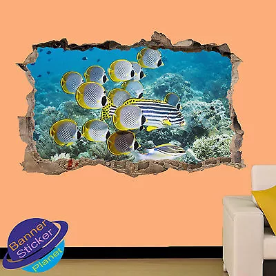 Underwater Tropical Fish 3d Smashed Wall Sticker Art Room Decor Decal Mural Ym8 • £15.99