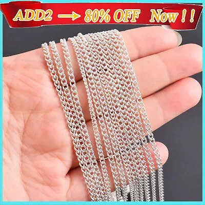 Genuine 925 Sterling Silver Curb Chain Necklace Lobster Clasp 74000+sold Inch • £2.80