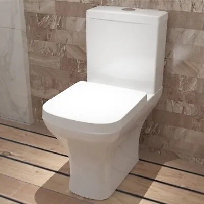 Close Coupled Toilet Ceramic Cistern& Pan Modern Square Bathroom Soft Close Seat • £137.74