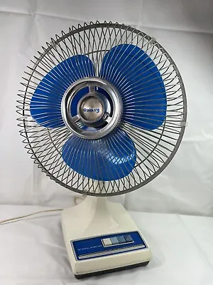 Vtg Galaxy Table Fan 3 Speed Large Blue Plastic 12  Oscillating Retro Prop WORKS • $55