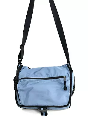 Eddie Bauer Blue Nylon Front Flap Medium Messenger Bag Side Pockets Unisex • $28.40