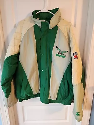 VTG 90s NFL PHILADELPHIA EAGLES STARTER PUFFER JACKET HOODIE QUILTED SIZE XxL • $350