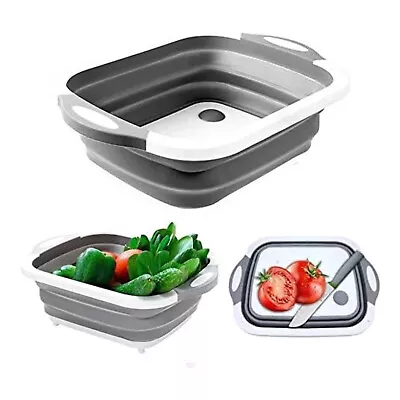 Collapsible Washing Up Bowl Chopping Cutting Board Foldable Kitchen Camping 3IN1 • £7.69