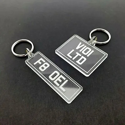 Personalised Number Plate Keyring Car Bike Clear Acrylic Laser Cut Gift UK  • £1.99