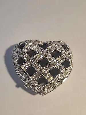 Heart Shaped Trinket Box Pie Crystal Accents Silver Tone Burgundy Inside  • $9.97