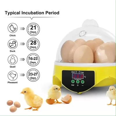 Automatic Digital 7 Egg Incubator Chicken Duck Temperature Control Incubator New • £31.95