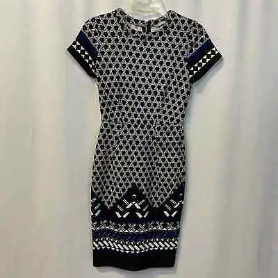 H&M Short Sleeve Exposed Back Zip Patterned Column Dress Workwear Knee Length XS • $19.99