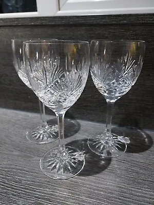 Edinburgh Crystal Wine Water Goblets Glasses X 3 CLYDE Signed 7.5  Inches Tall • £30