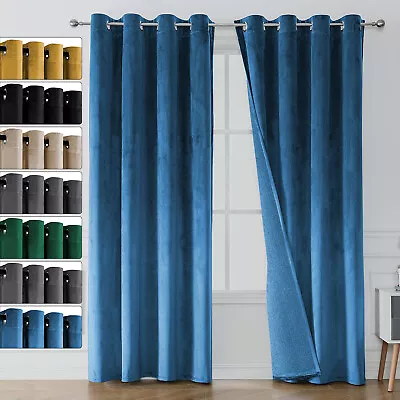 Velvet Blackout Curtains Fully Lined Eyelet Ring Top Ready Made Curtain Panel UK • £33.57