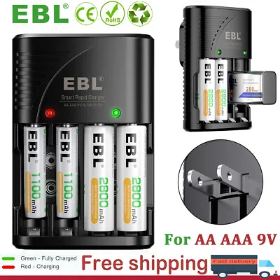 Rapid Smart Battery Charger For AA AAA 9V NiMH NiCD Rechargeable Batteries(3in1) • $5.99