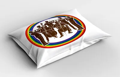 Music Pillow Sham Musicians In Rainbow Circle • £14.99