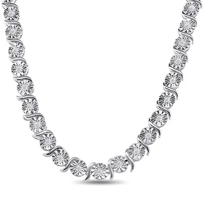 1/2 Cttw Natural Diamond Miracle Set S Tennis 17  Necklace  Sterling Silver • $335.79