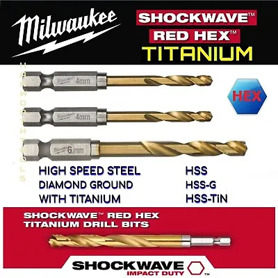 Milwaukee Red HEX Drill Bits For Metal Shockwave Impact HSS-G Titanium Steel Hex • £4.94