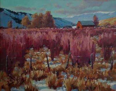 Original Oil Painting Direct From Artist Winter Willows Mountain Valley Ranch • $100