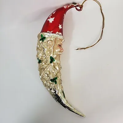 Vintage Mercury Glass Santa Claus Large 13” Christmas Ornament Crescent Moon • $39.75