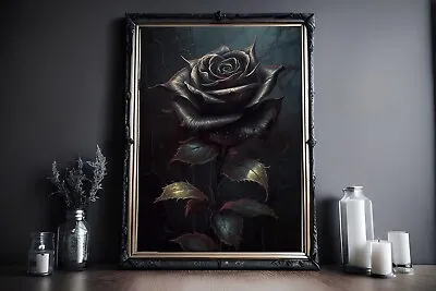 Black Rose Vintage Print Halloween Decor Dark Academia Gothic Print • $11.69