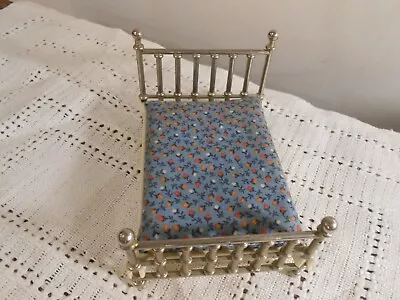 Vintage Fisher Price 1977 Dollhouse Doll Bed With Mattress  Brass   Metal  Bed • $8.95