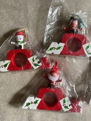 6 VERA NEUMANN Christmas Napkin Rings NOEL Vtg Snowman Santa Nutcracker Wood NIP • $30