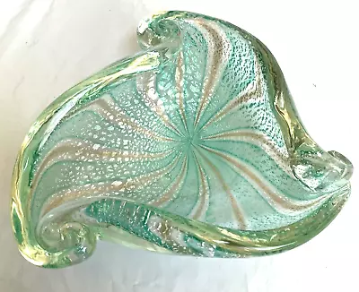 MURANO Bowl TRINKET DISH Glass Green Gold Silver Flecks 6  • $45