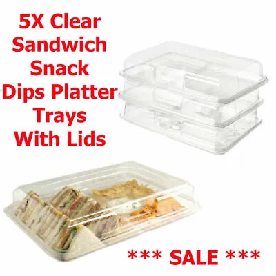 £17.99 • Buy 5 PC Sandwich Snack Catering Dips Clear Platter Trays With Lids For Party Buffet