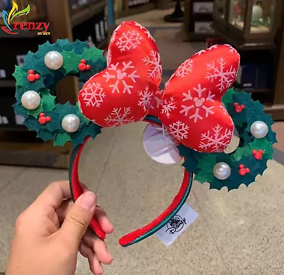 Christmas Holiday Minnie Ears Wreath Bow Disney Parks Snowflake Headband • $19.99