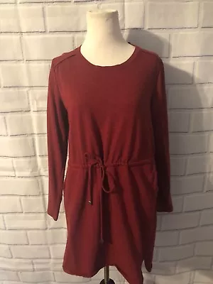 Merona Sweatshirt Dress Sz M Maroon Cranberry Long Sleeve Drawstring Waist Pocke • $20.99