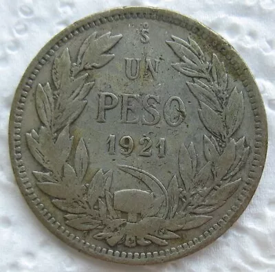 1921 Chile Silver 1 Peso • $10