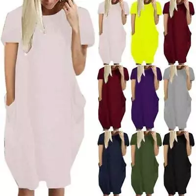 $22.19 • Buy Plus Size Women's Casual Beach Loose Midi Dress Holiday Baggy Pocket Sundress AU