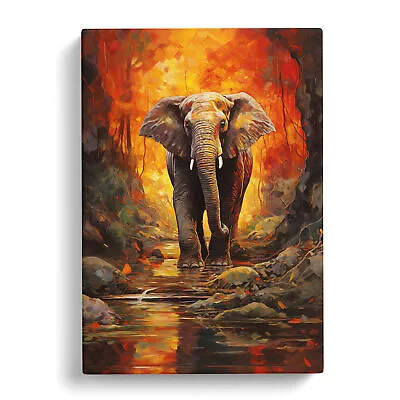 Elephant Expressionism Canvas Wall Art Print Framed Picture Decor Living Room • £24.95