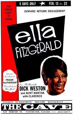 Ella Fitzgerald - The Cave - Vancouver BC - 1958 - Concert Poster • $9.99