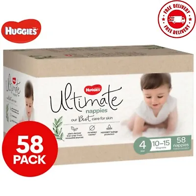 $46.50 • Buy New Huggies Ultimate Size 4 Toddler 10-15kg Nappies Jumbo 58pk