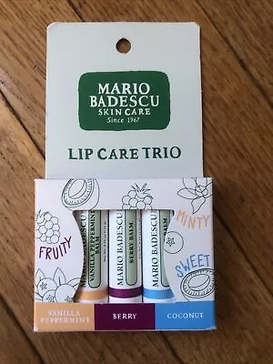 Mario Badescu Lip Balm Care TRIO Berry Vanilla Peppermint & Coconut Nourishing • $15.95