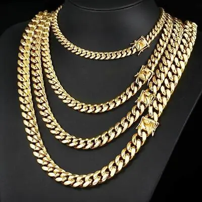 Men's Miami Cuban Link Bracelet Chain 14K/18K Gold Plated Stainless Steel 4-14MM • $18.59