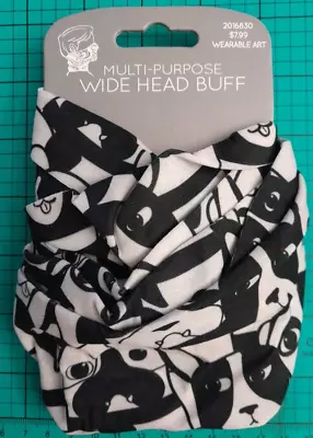 Multi-Purpose Wide Head Buff/Band Scarf One Size Black & White Dog Theme NEW  • $1.99