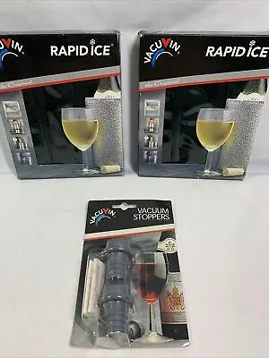 $27.99 • Buy Vacu Vin 2 Original Rapid Ice Chillers/Coolers & 1 Set Of Vacuum Stoppers