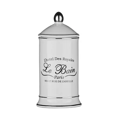 Le Bain White Stoneware Cotton Body Care Swab Bud Jar Bathroom Accessory Storage • £12.25