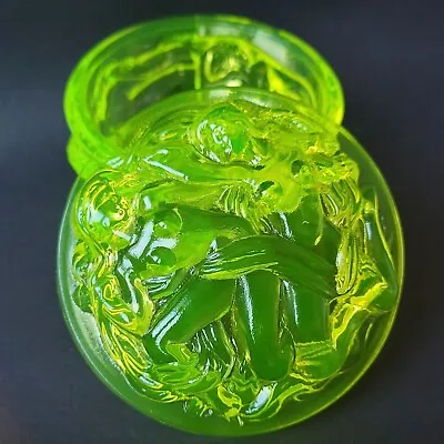 Uranium Glass Trinket Powder Box NEW Glows Green In UV Light Vaseline Glass • £34