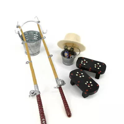 9pcs Fishing Set 1/6 1/12 Scale Dollhouse Miniatures Fish Rods Stools Accessory • $16.99