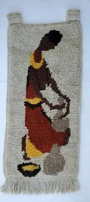 Vtg Mid Century Wool Rug Hanging Wall Art Tapestry Mexican Woman Tribal Abstract • $48.85