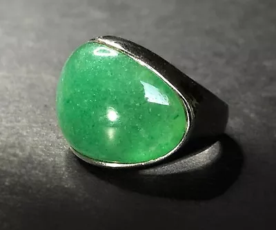 Estate Men's Ring Natural JADE AVENTURINE In Sterling Modernist ALIEN EYE Design • $214.99