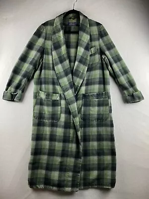 Vintage Pendleton Robe Mens Medium M Green Tartan Plaid Virgin Wool House Coat • $49.95