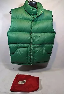 North Face Down Puffer Vest Great Vtg 80's XL With Stuffer Bag Green Brown Label • $149.99