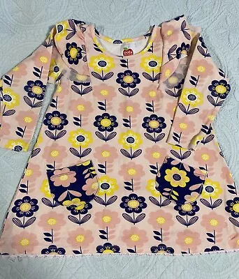 Oobi Winter Flower Dress Size4 100% Cotton Stretch Long-sleeve Pockets • $8