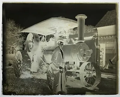 Steam Traction Engine Tractor Ca. 1910 Glass Negative 4 X 5  • $75
