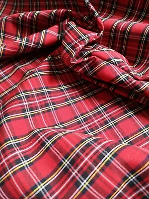 £3.49 • Buy Fat Quarter RED ROYAL STEWART TARTAN Fabric POLY COTTON Crafts Sewing FQ