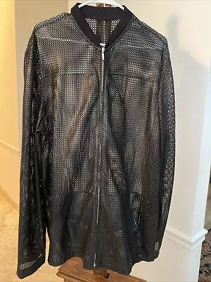 Vintage Gianni Versace 90s Mens Laser Cut Genuine Leather Zipper Jacket Black • $750